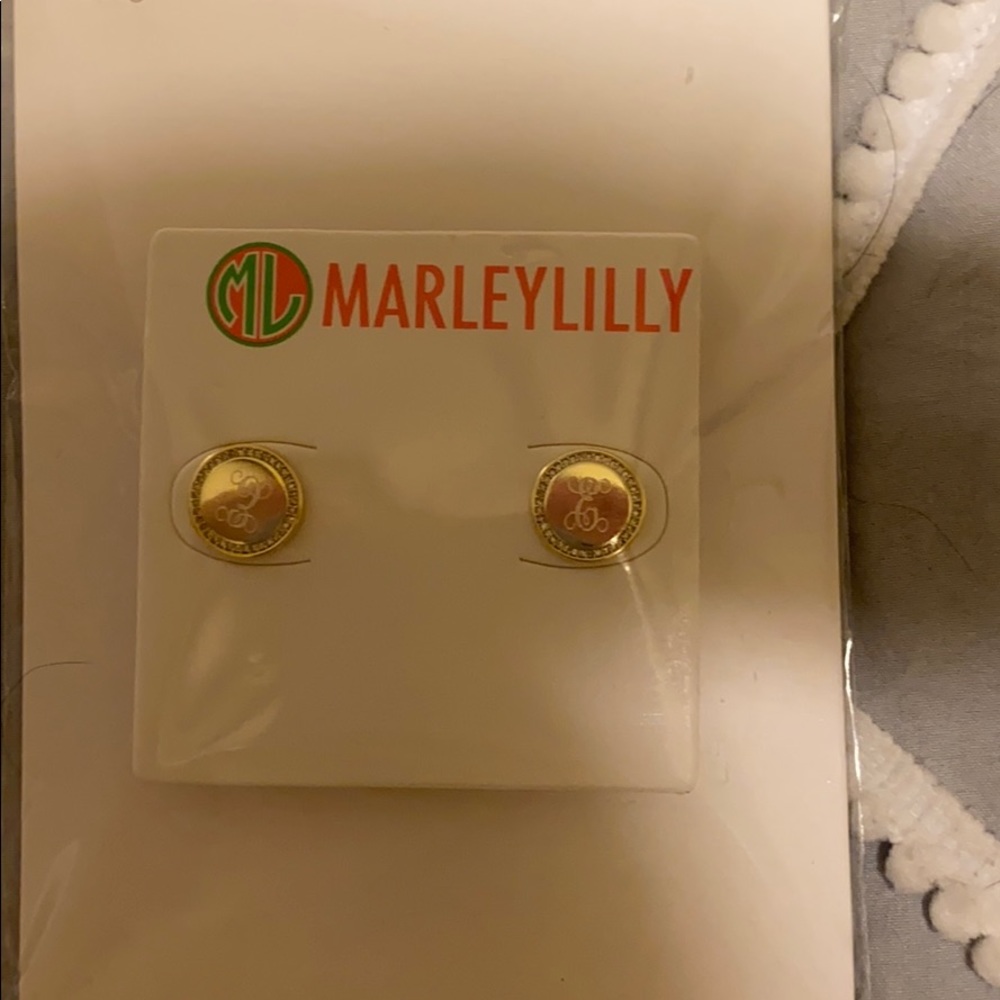 Marley Lilly engraved “E” earrings, gold